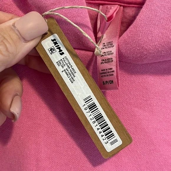 Skims bubblegum cotton fleece pullover hoodie S NWT - Picture 3 of 4